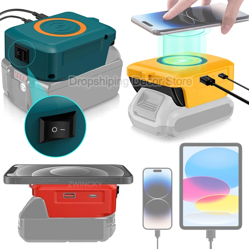 Für Makita/Dewalt/Milwaukee 18V 20V Lithium-Batterie Drahtlose Lade Adapter Typ C USB Ladegerät Adapter Lade für Telefon Image