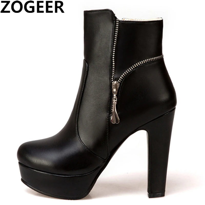 Mode Damen Stiefeletten High Heels Plattform Motorradstiefel Reißverschluss Gelb Schwarz Weiß Kurze Schuhe Weiblich Große Größe 45 48