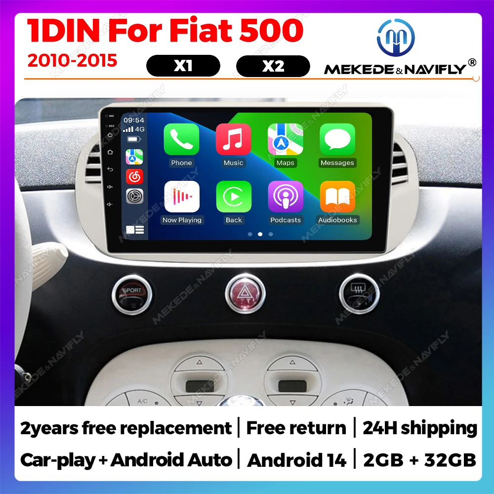 Android 14 Für Fiat 500 2010-2015 9 zoll Auto Radio Stereo GPS Navigation Lenkrad Multimedia Carplay Auto WIFI BT ADAS DVR Image