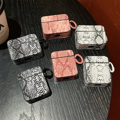 Coole Schlangenhaut-Textur, PU-Leder + PC, Anti-Verlust-Ohrpods-Hülle für Apple Airpods 1, 2, 3, 4, Pro2, kabellose Kopfhörer-Abdeckung, Ladebox Image