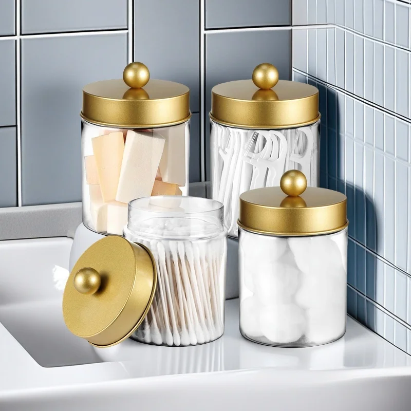 4-teiliges/1-teiliges Apothekerglas, Badezimmer-Waschtisch-Organizer – Organizer-Set, Arbeitsplattenbehälter mit Deckel, Wattestäbchen, Make-up-Schwamm Image