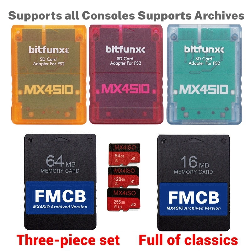 NEU 2025 PS2 MX4SIO SIO2SD TF/SD-Kartenadapter für PS2-Konsolen + FMCB-Karte + 256G/128G/64G ISO SD-Karte – Kombinationspaket wählbar Image