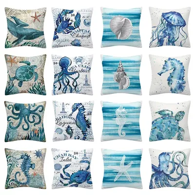 Ozean Tier dekorative Kissen Abdeckung 45x45 Polyester Sofa Kissen Meeresschildkröte Muschel Kissen Image