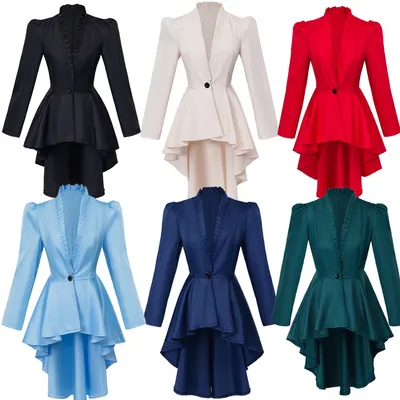 Viktorianische Steampunk-Jacke für Damen, Trenchcoat, unregelmäßiger Saum, lange Ärmel, Image