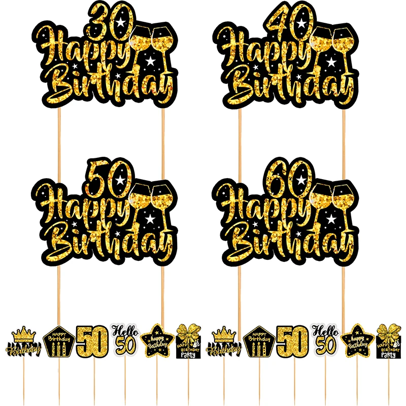 13 Stück 30 40 50 60 Jahre alte Papier-Kuchenaufsätze für Erwachsene, Geburtstag, Jahrestag, 30. 40. 50. 60. Geburtstag, Party-Kuchendekoration Image