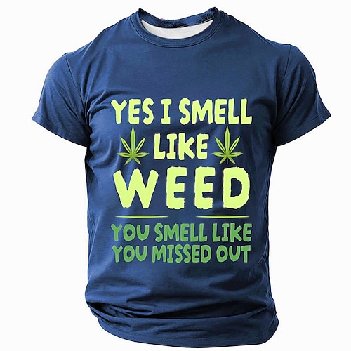 Herren Lustiges Grafik T-Shirt mit kurzen Ärmeln - 'Ja ich rieche nach Gras du hast etwas verpasst' Cannabis Stoner Lifestyle T-Shirt Image