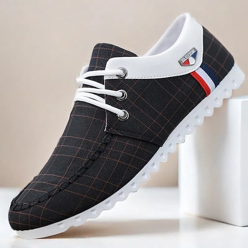 Herren Sneaker PU Leder Segeltuch Bequem Rutschfest Atmungsaktiv Schnürung Schwarz Sommer Frühling Image