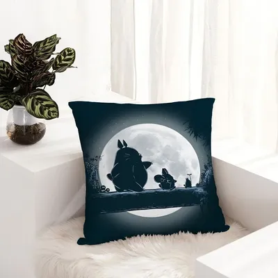 Anime Niedlicher Auto-TotoroS-Kissenbezug, Plüschstoff, weicher Kissenbezug, doppelseitiger Druck, Image