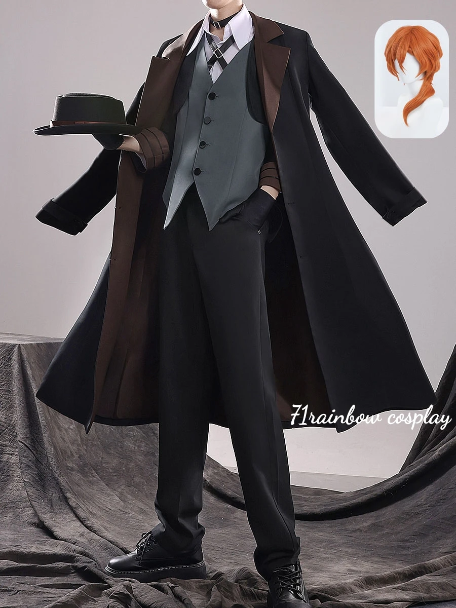 Nakahara Chuya Cosplay Bungo Stray Dogs іrael Nou Vr Vr Vr Praxis Singapura Cosplay Kostüm Männliche Uniformen Sets Perücke Kostüme Mantel + Hemd + Hosen Cosplay Image