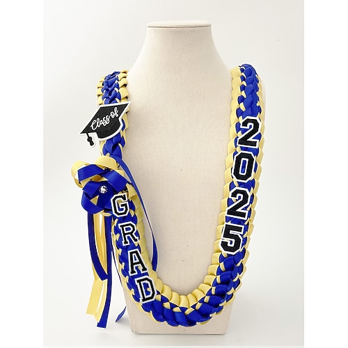 Abschlusskranz der Klasse 2025 – geflochtene Halskette aus Band mit Abschlussbuchstaben und Hutanhänger, handgemachtes Andenkengeschenk für die Abschlussfeier der High School und des Colleges Image