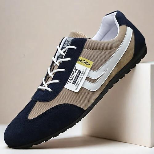 Herren Sneaker PU Leder Nylon Atmungsaktiv Bequem Rutschfest Schnürung Braun Grau Sommer Frühling