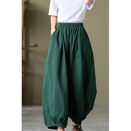 Damen Kunstbaumwollleinen Lange Unterhosen Mode Streetwear Volle Länge Natürliche Taille Einfach Tasche Elastischer Bund Bequem Außenbereich Urlaub Wochenende Kastanienbraun Schwarz Grün Sommer Image