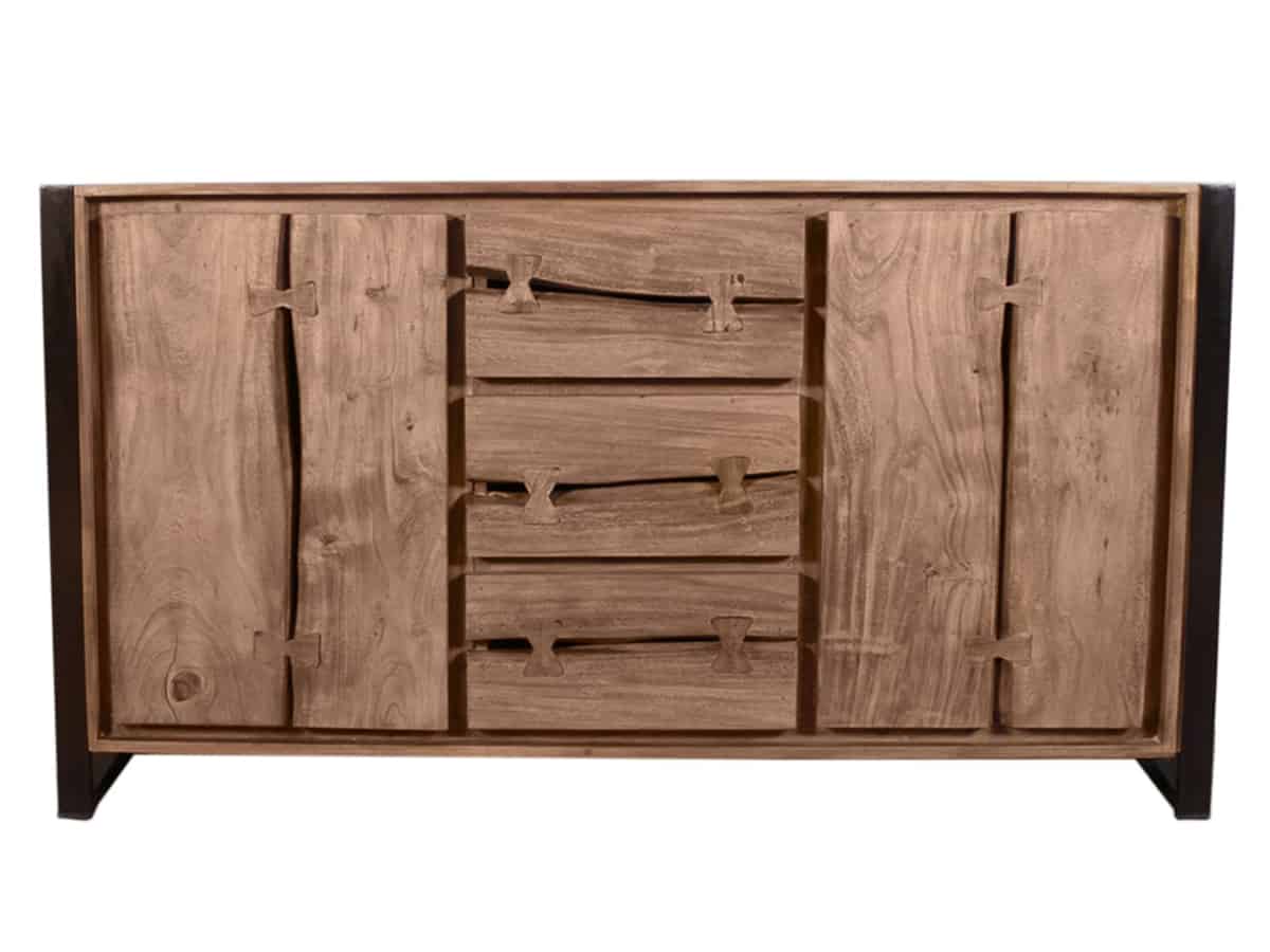 MiaMöbel Sideboard 'Westend' Massivholz, Metall Akazie Modern Indien Indisch