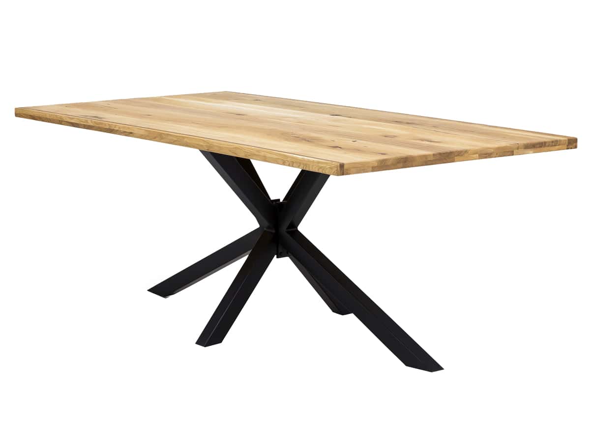 MiaMöbel Esstisch 'Vanaja' 180x100 cm, Wildeiche/Antikschwarz Massivholz, Metall Wildeiche Modern