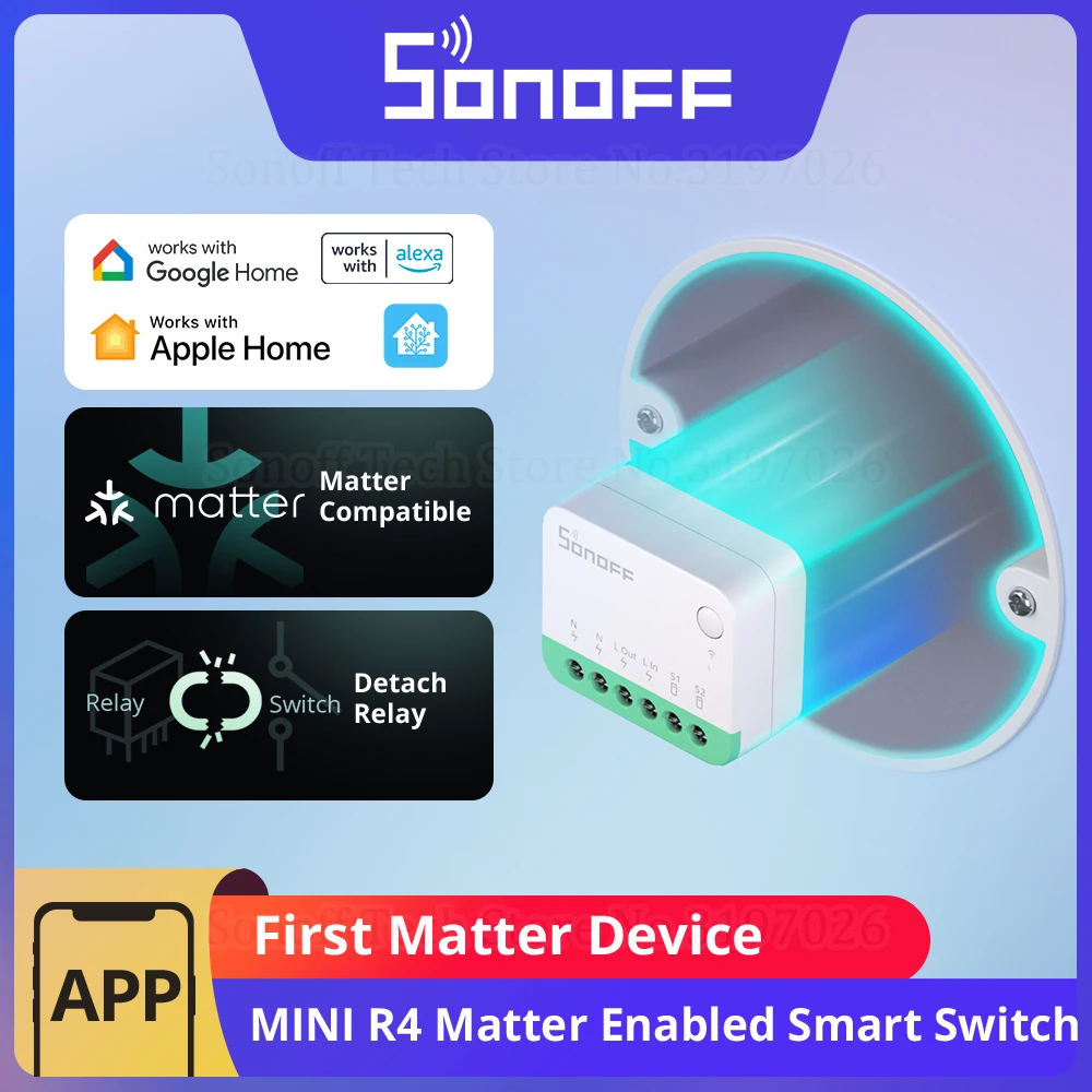 SONOFF MINIR4M MINI Extreme Wi-Fi Smart Switch ESP32 Chip Staccare Relè Matter Compatibile con eWeLink Controllo vocale tramite Alexa Google