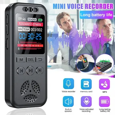 Mini Digital Voice Recorder MP3 Player HD Noise Reduction WAV Audio Player One-Button Portable