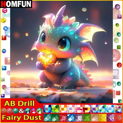 HOMFUN Fairy Dust AB Diamond Embroidery DIY Diamond Painting Kit "Cartoon Dragon" 5D Needlework