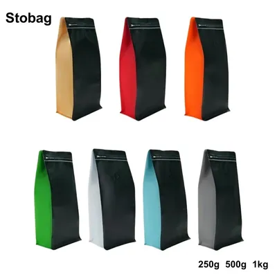 StoBag 50pcs Color Coffee Beans Bag Packaging with/No Valve Aluminum Foil Heat Sealing for Powder