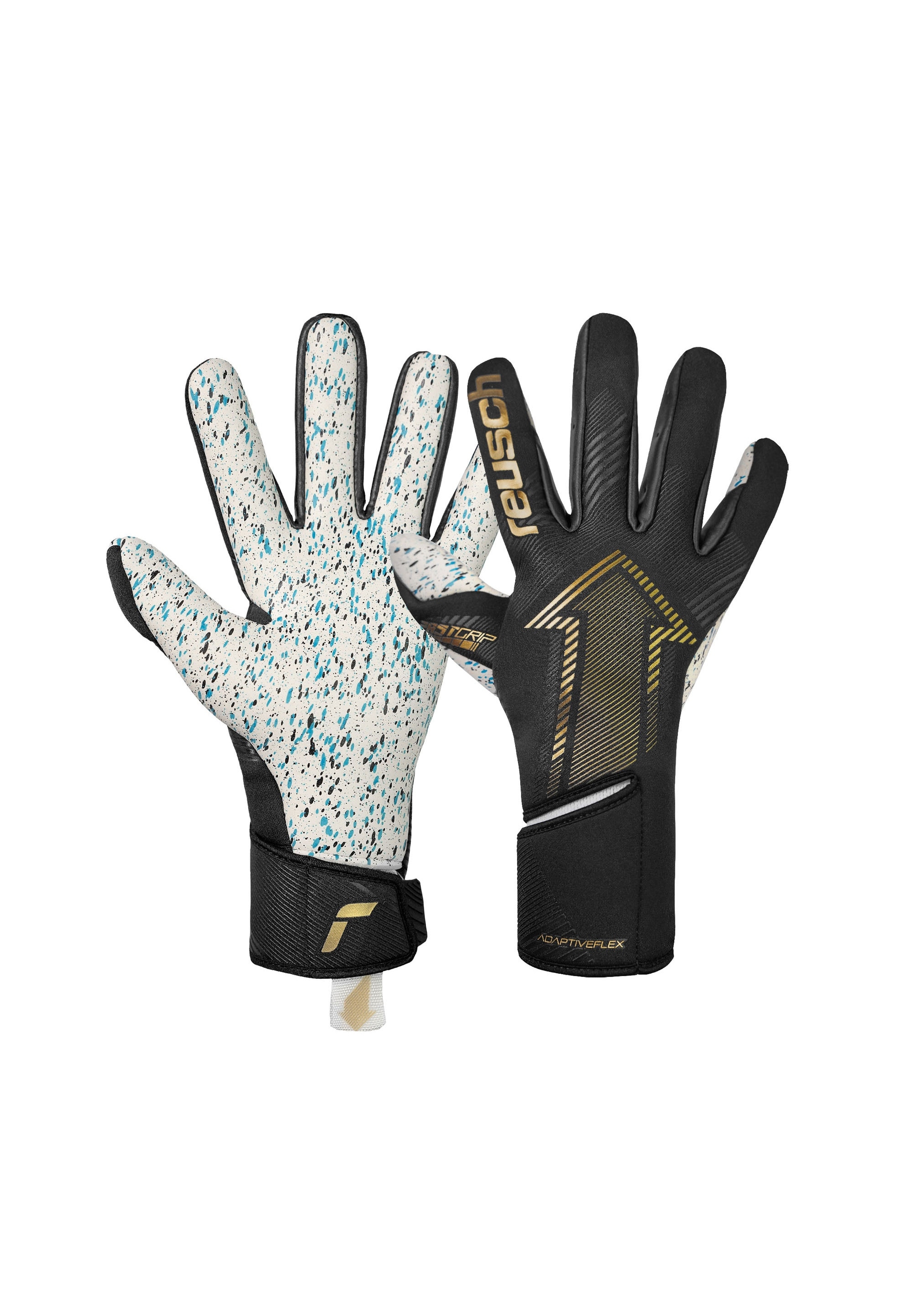 Torwarthandschuhe REUSCH "Fastgrip Fusion", Damen, Gr. 8, gold (schwarz, goldfarben), 59% Elastodien, 33% Polyester, 5% Polyurethan, 3% Polyamid, mehrfarbig, Handschuhe, mit Hybrid Negative Cut