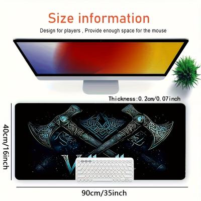 TEMU Large Polyester -themed Mouse Pad - Dual Axe Design, Washable, Rubber Base Wrist Support, Oblong Desk Mat For Computer & Gaming Accessories, Ideal Gift For Image