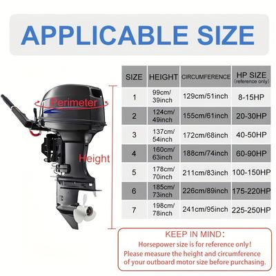 TEMU 600d Heavy Duty Full Outboard Motor Cover With Reflective Strips, Waterproof & Windproof, Uv Protection Engine Cover For Boat With Adjustable Buckles - Tear-resistant Marine Grade Polyester