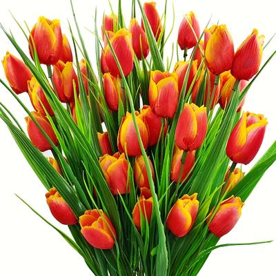 TEMU 8 Bundles Uv Resistant Real Touch Artificial Tulips, Flowers For Decor, Reunion, Thanksgiving, Day - Tabletop Placement, No Container, Electricity-free, Battery-free Image