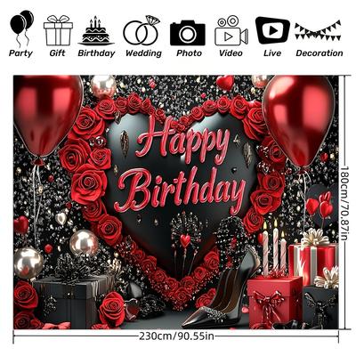 TEMU 1pc & Red Backdrop - 100% Polyester, No Electricity Needed, Featherless, Large Size Photography Cloth For Party, , Live Streaming, Outdoor & Indoor Decor Image