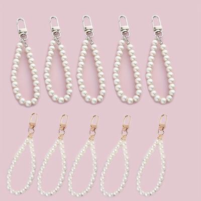 TEMU 10pcs Pearl Acrylic Keychain Set With Lobster Clasp - Elegant Wristlet For Keys & Wallets, Perfect Birthday Gift For Women Image