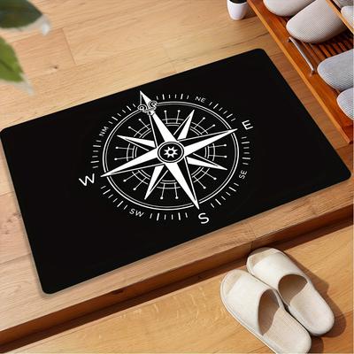 TEMU 1pc Nautical Compass Door Mat, Anti-slip Washable Carpet, Ideal Gift For Maritime Enthusiasts, Machine Washable Non-fading, Versatile For Living Room, Bedroom, Home Decor, Polyester Image