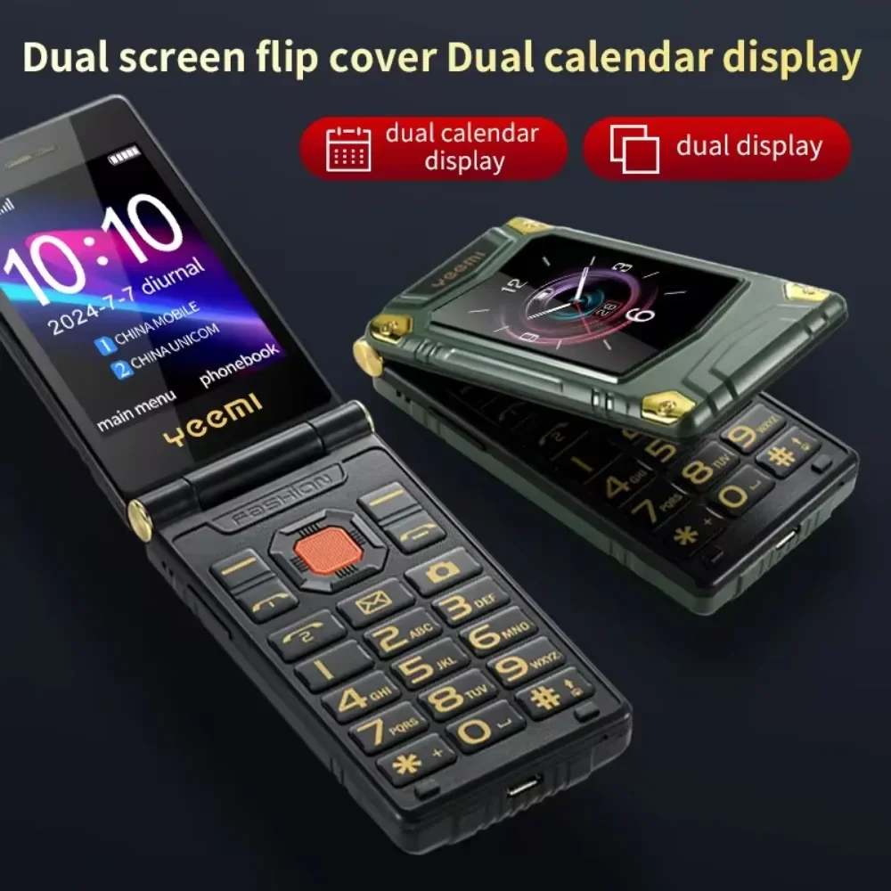 YeeMI M7 2G Rugged Flip Phone Dual SIM Dual Screen Large Fonts For Old Man 6800mAh Cellphone FM Radio SOS Push-button Phones