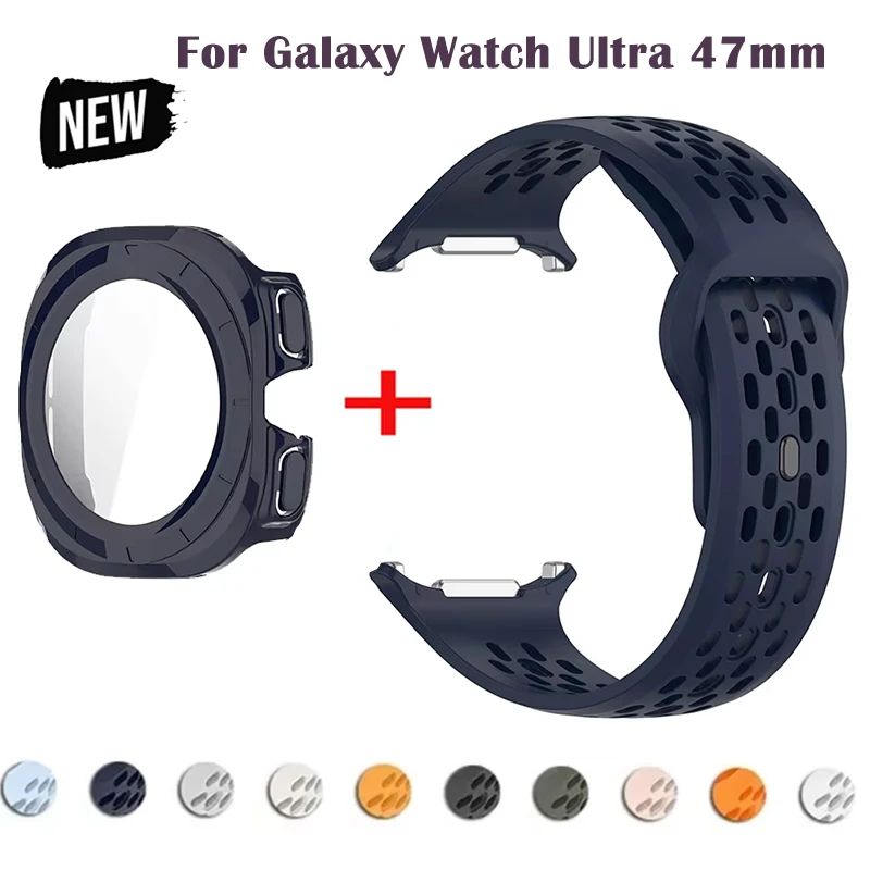 Silikonarmband + Hülle für Samsung Galaxy Watch Ultra 47 mm Sportarmband Correa-Armband für Galaxy Watch Gehärtete Glasabdeckung Image