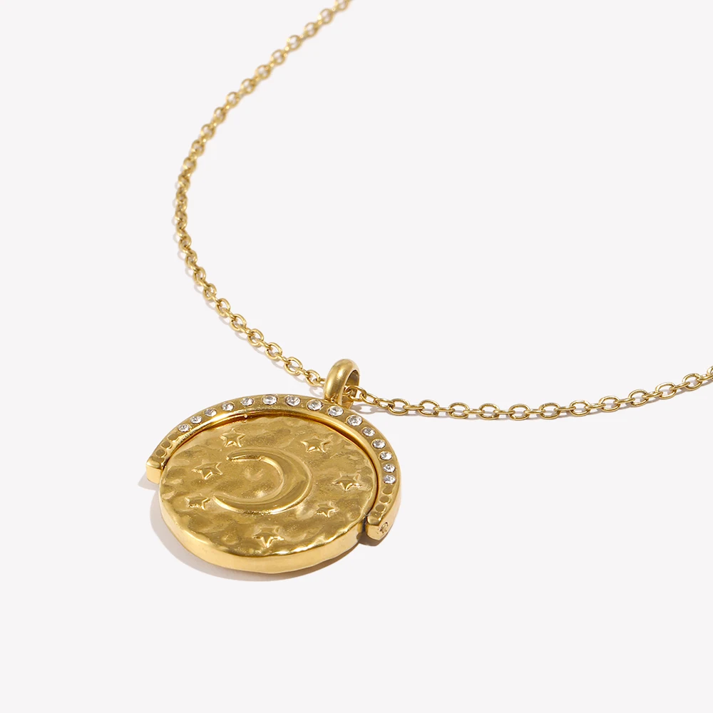 E.B.belle Mode Neue Münze Größe Stern Mond Anhänger Halskette PVD Überzogene Strass Edelstahl Party Wasserdicht Frauen Schmuck