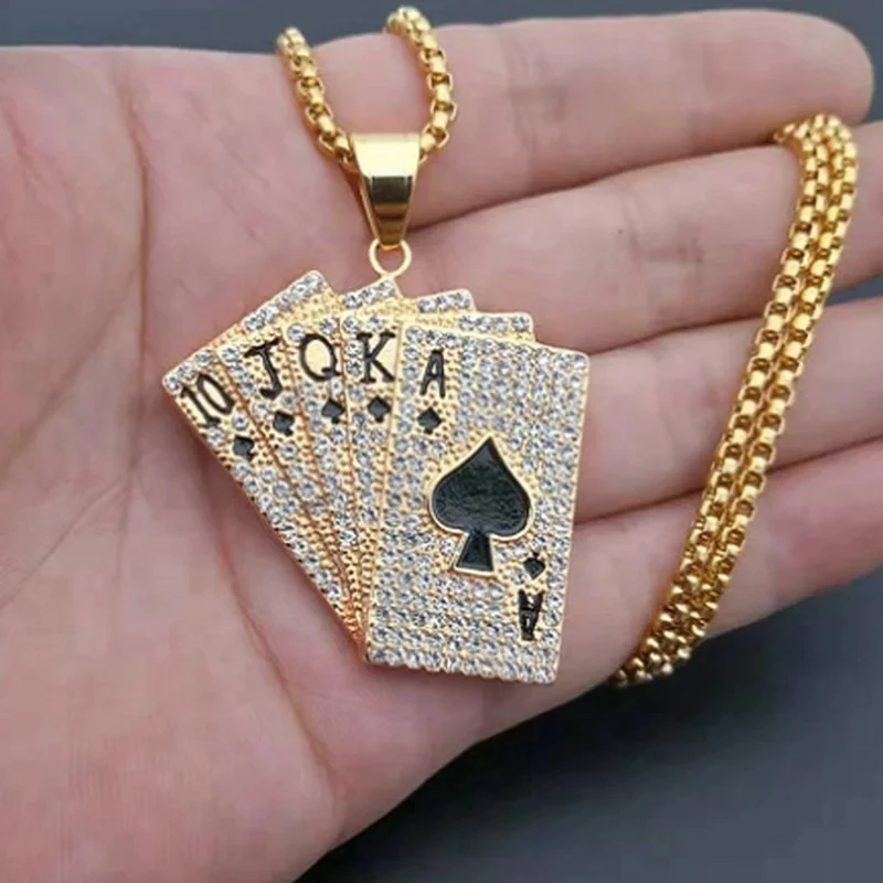 Hip-Hop vereiste Spaten Spielkarte Halskette Herren personal isierte Straße Hip-Hop Rock Trend Schmuck coole Glück Halskette