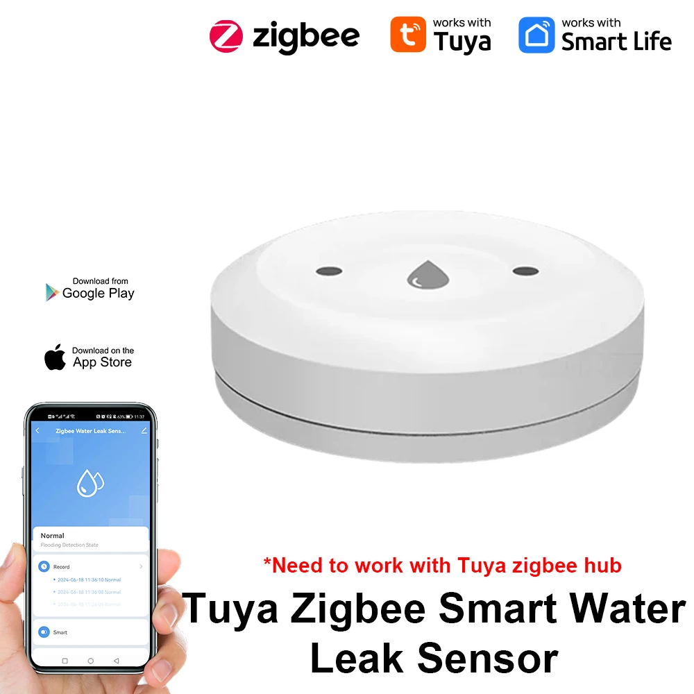 Tuya ZigBee WiFi Smart Wasser Sensor Leck Detektor Flut Wasser Leckage Alarm Smart Life Control Arbeit Mit Zigbee Gateway Image
