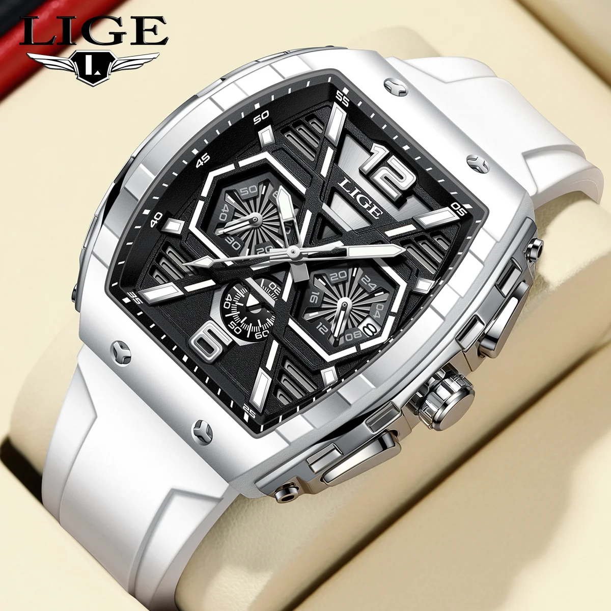 LIGE Weiß Mann Uhr Mode LED Leucht Militär Sport Chronograph Quarz Uhren Männer Wasserdicht Business Kalender Herren Uhr Image