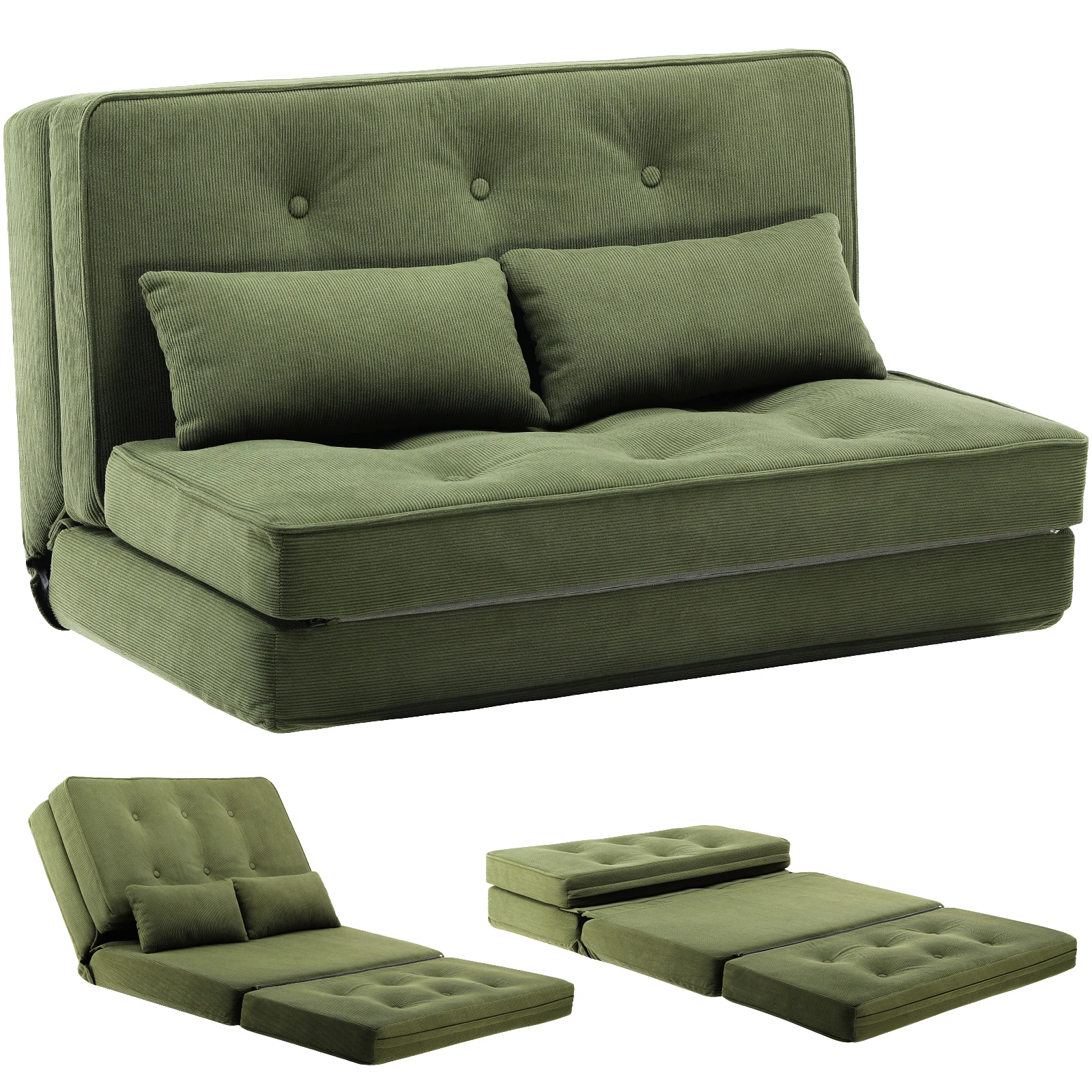 COMHOMA Sofa Couch Schlafcouch Klein Bed 2er Mini Bettsofa 6-Stufig Verstellbare Rückenlehne, Wohnzimmer, Schlafzimmer