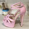 Ronti cool Frauen Sommer T-Riemen Sandalen Schnalle Riemen Stöckels chuhe runde Zehen rosa beige weiß Party Schuhe Damen uns Größe 5-20