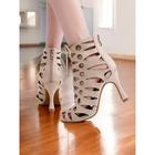 Beige Rhinestone Lace-Up Latin Dance Heels for Women – Breathable Mesh Peep Toe Performance Shoes for Ballroom Practice
