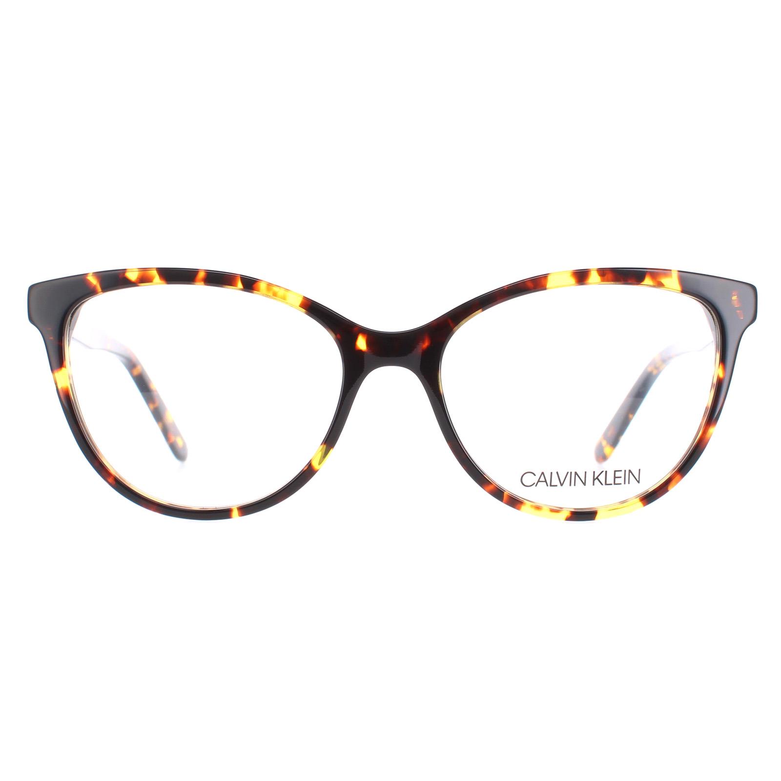 Calvin Klein Cat Eye Womens Braun Bernstein Schildkröte Brille Image