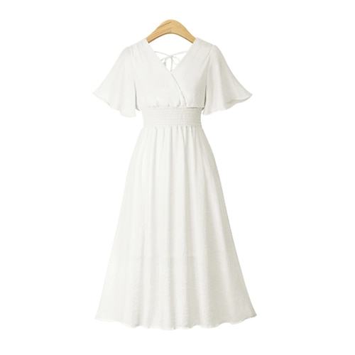 Per donna Abito Midi Abito da Cocktail Abito da invitata a nozze Vestito in Chiffon Moda Moderno Vacanza Tè Weekend Vestibilità regolare Semplice Manica Corta Scollo a V Nero Bianco Rosa Albicocca
