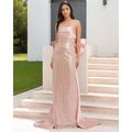 abito rosa da sera paillettes perline abito elegante formale matrimonio lungo senza maniche spalle scoperte raso con fiocco(i) pieghe 2025