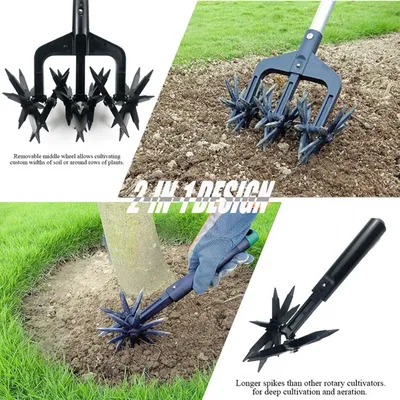 Garden Soil Scarifier for Garden Lawn 2 in 1 Ventilated Scarifier Gardening Rotary Tiller Rotary Cultivator Tool Garden Aerator