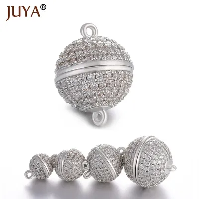 JUYA 10ps Wholesale Luxury AAA Zircon CZ Pave Ball Magnetic Clasps Hooks For Necklace Bracelet End