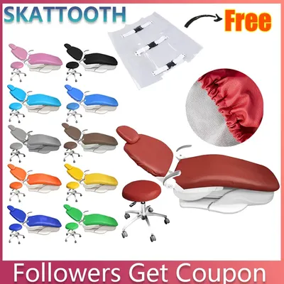 Dental Chair Cover with Foot Pads Dental Seat Cover Unit PU Leather Elastic Waterproof Protective
