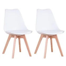 Un ensemble de 2 chaises de salle à manger nordiques avec siège rembourré, pieds en bois, chaises de bureau pour salle à manger, chambre à coucher, balcon, Restaurant, blanc