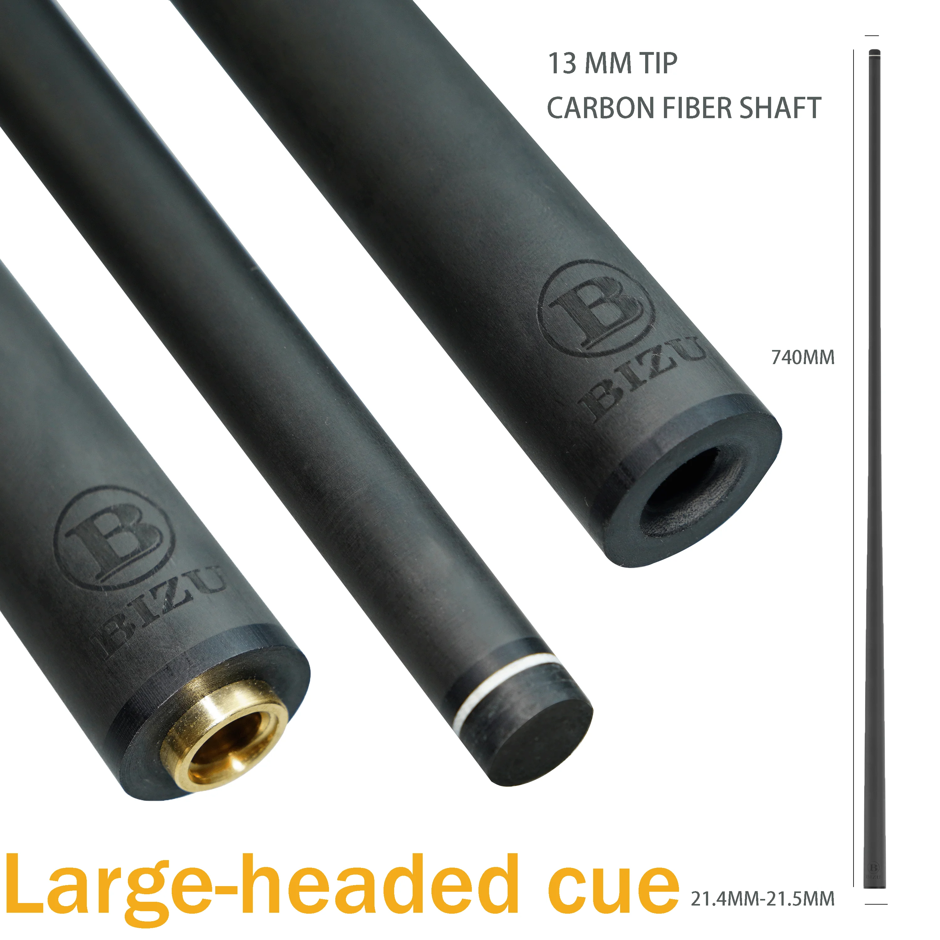 BIZU Asta per Stecca da Biliardo in Carbonio 13mm, Tecnologia Nera, Design Professionale per Accessori Stecca da Biliardo 1/2 (solo asta)