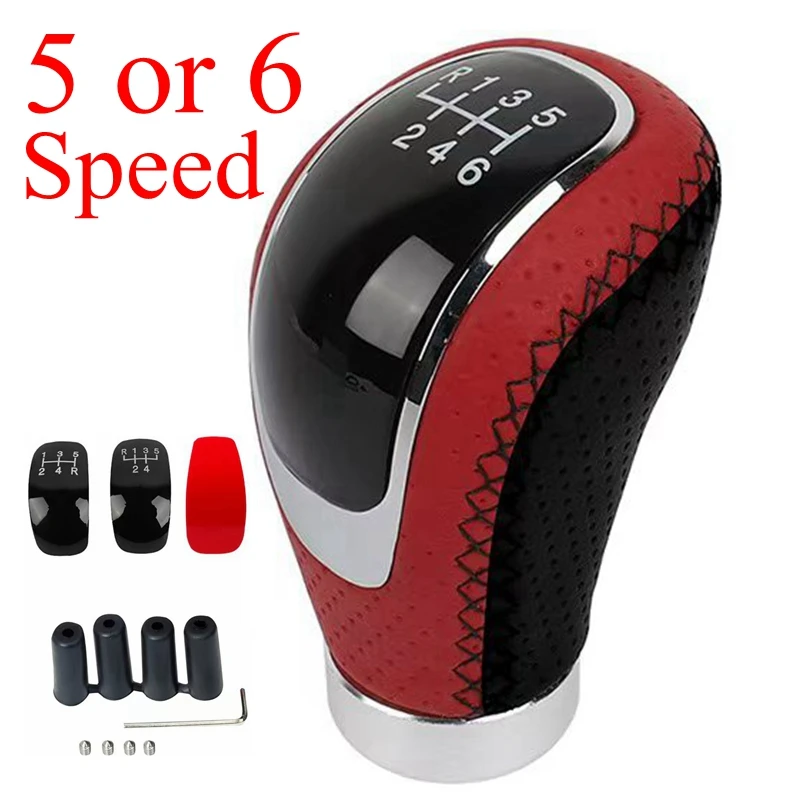 Pomello del cambio rosso in pelle a 5 o 6 velocità Pomello del cambio per auto Pomello del cambio Leva del pomello del cambio Cambio manuale