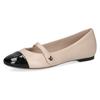 Riemchenballerina CAPRICE, Damen, Gr. 38,5, beige (beige, schwarz), Glattleder, Lackleder, klassisch, Schuhe, Bequemschuh, Businessschuh, Flats mit Klettverschluss-Riemchen