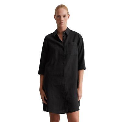 Hemdblusenkleid MARC O'POLO "aus reinem Leinen", Damen, Gr. 46, Normalgrößen, schwarz, Obermaterial: 100% Leinen; Futter: 100% Baumwolle, unifarben, relaxed fit knielang, 3/4-Ärmel Manschette, Kleider Image