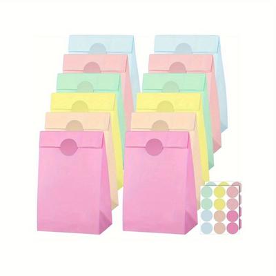 TEMU 24pcs Rainbow Themed Paper Gift Bags With Stickers - Assorted , Yellow, Blue - Party Favor Bags - Material: Paper Image